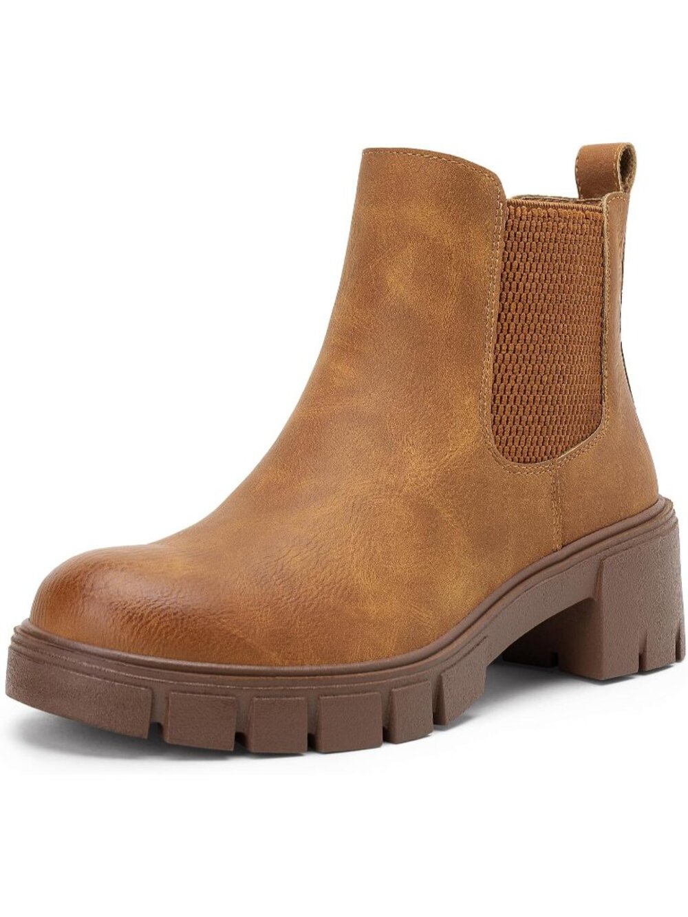 🆕Women's Light Brown Chelsea Ankle Boots Chunky Platform Lug Sole Shoes